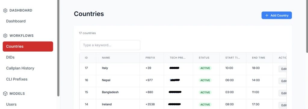 List or Add Countries